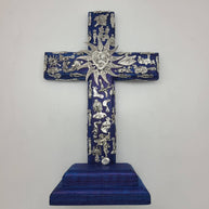 Wood Milagros Cross on Stand