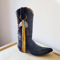 Boho Western Boot Bling Charm with Leather Fringe 500c