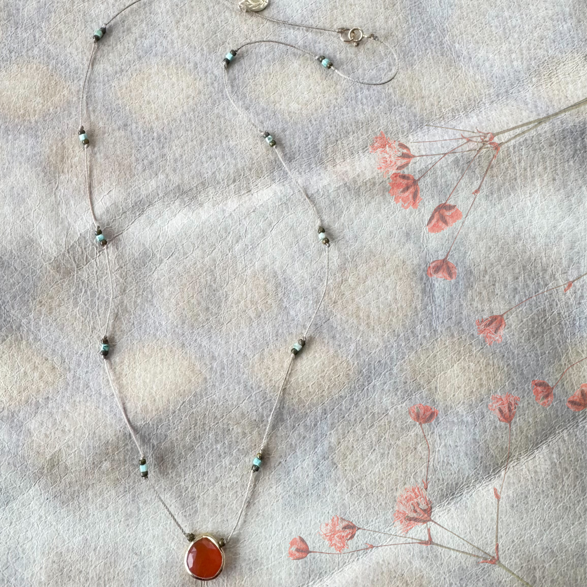 Turquoise and carnelian hand-knotted necklace
