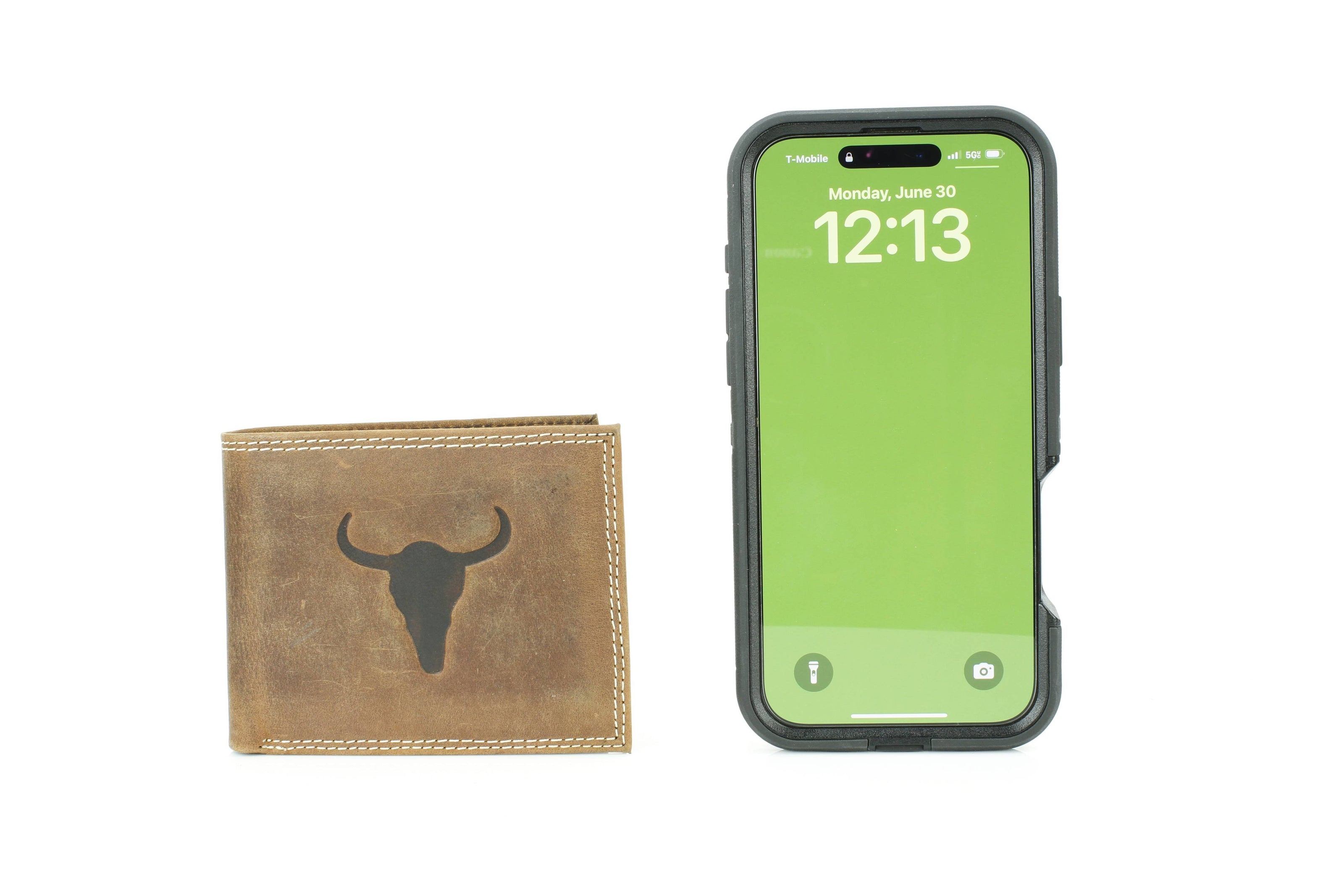 Men’s Bi-Fold Wallet with Bison Skull, Tan