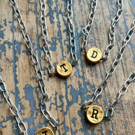 Circle Initial Pendant Necklace TWO TONE