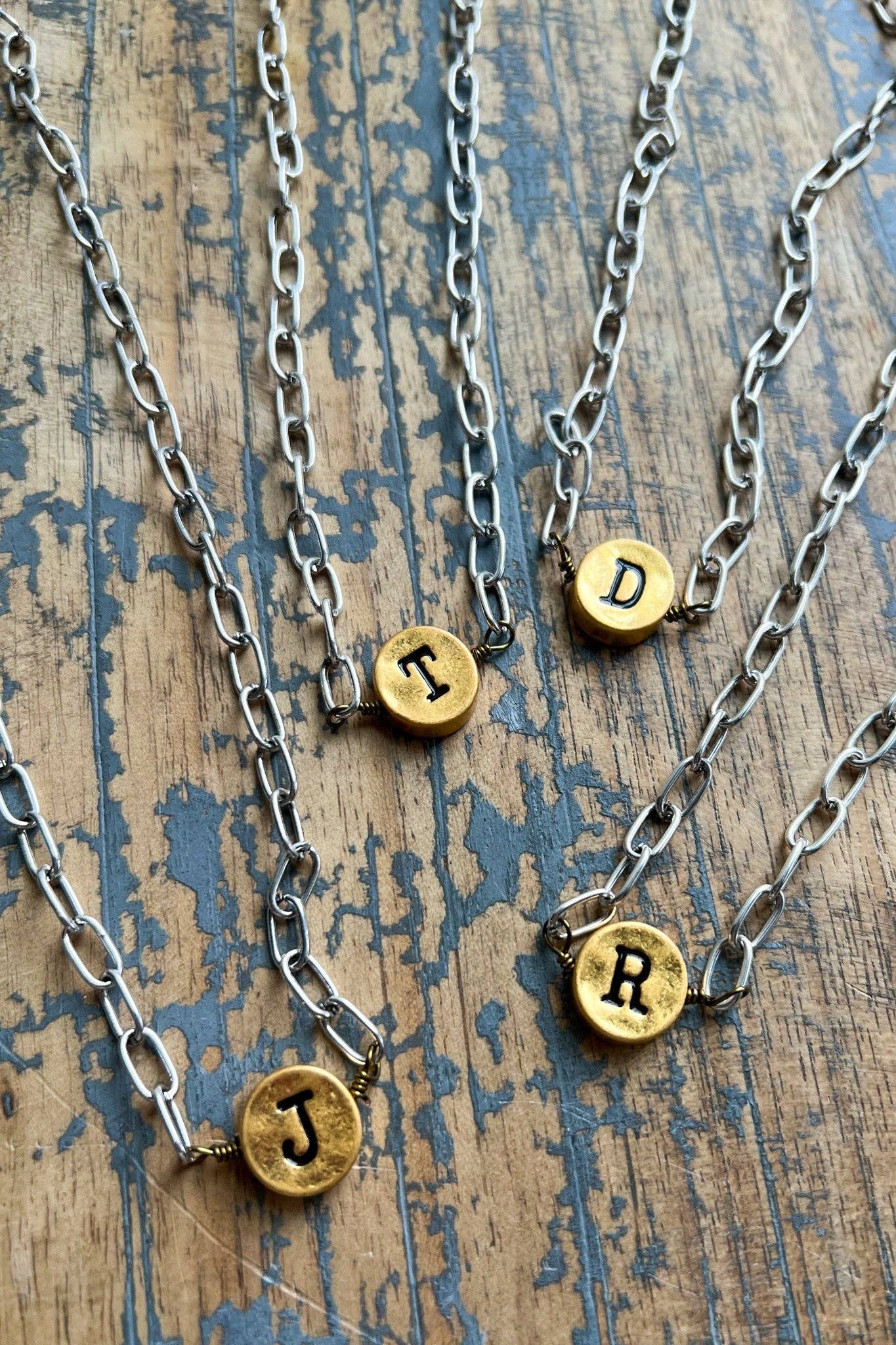 Circle Initial Pendant Necklace TWO TONE