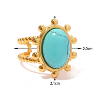 18K Gold Plated Stainless Steel Natural Stone Rings - FGS/CS