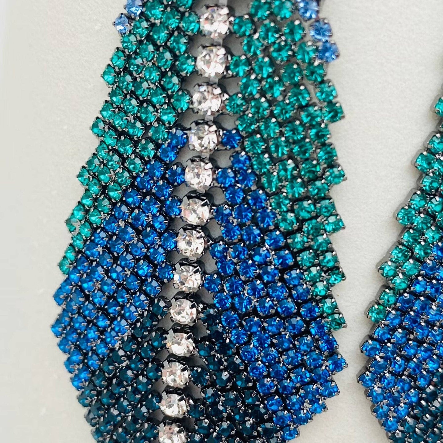 Feather Shape Colored Rhinestone Tassel Dangle Earrings