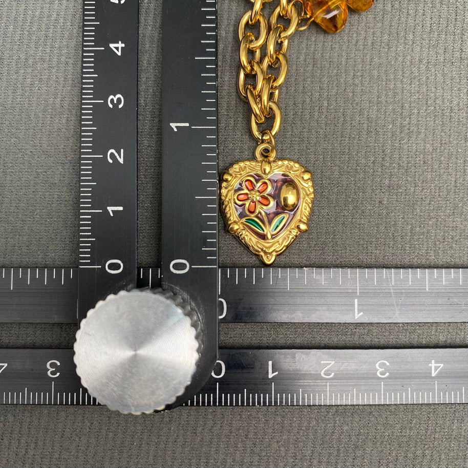 18K GP S. Steel Flower Heart & Bee Charm Bracelet