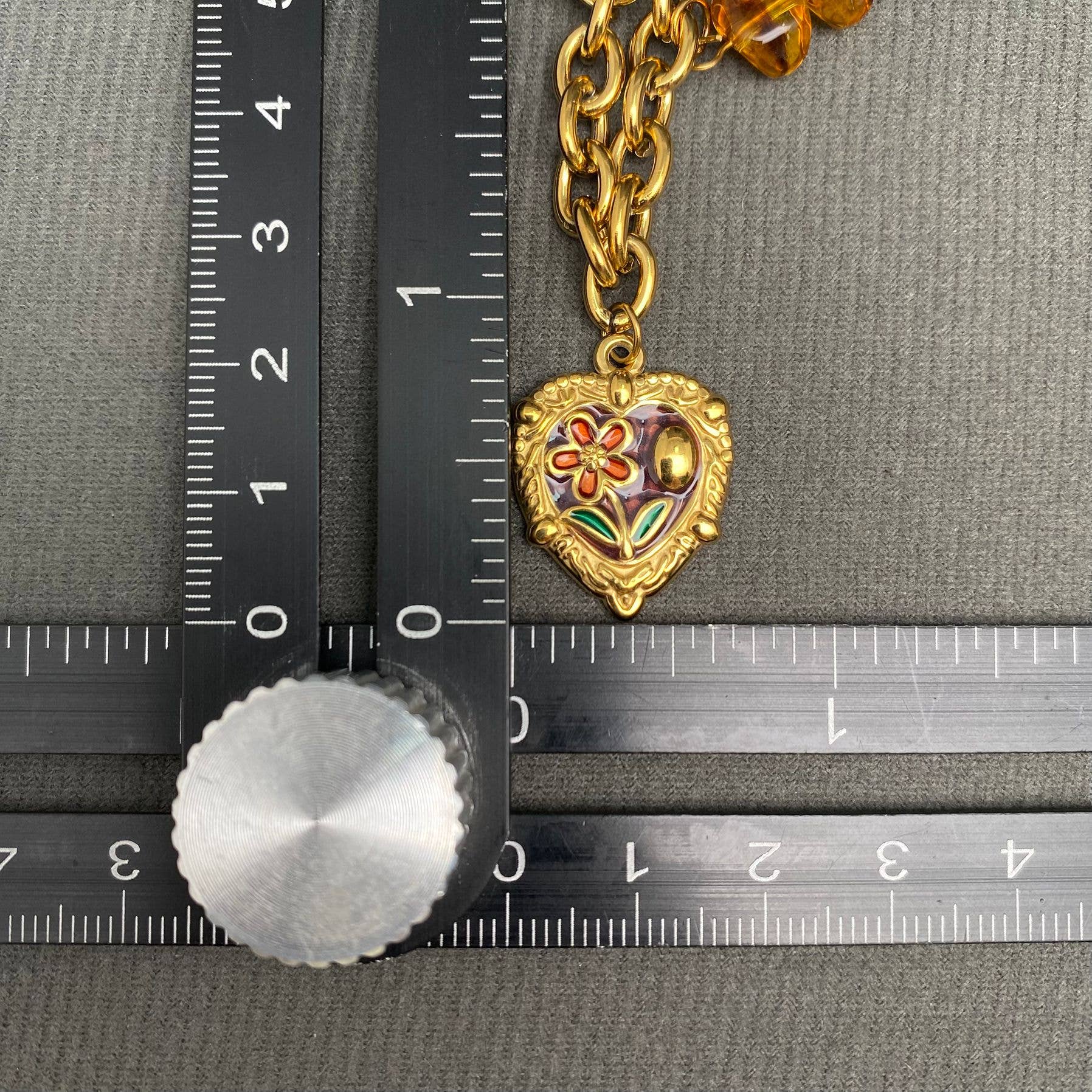 18K GP S. Steel Flower Heart & Bee Charm Bracelet