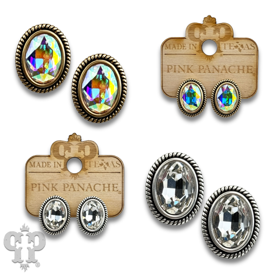Oval rhinestone post earrings