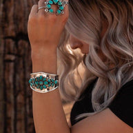 Turquoise & Silver Squash Blossom Adjustable Ring