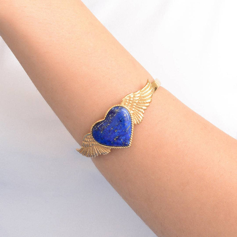 Flying Heart Blue Lapis Golden Cuff Bracelet