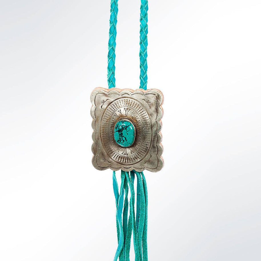 Braided Leather Bolo Silver Concho