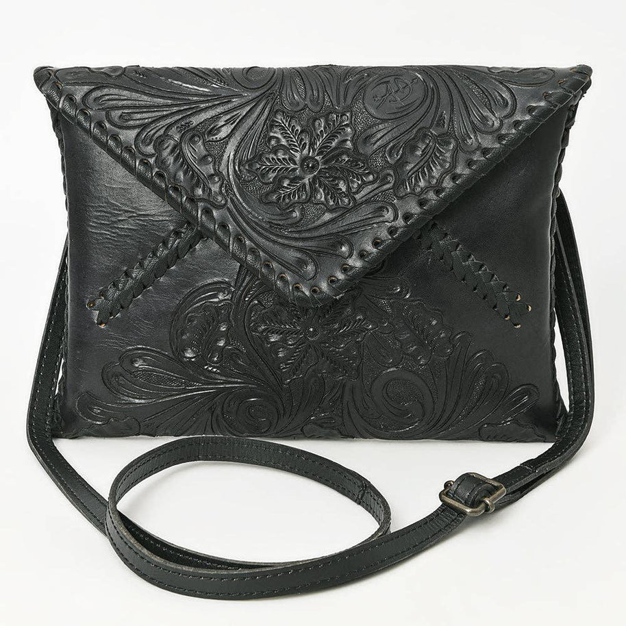 Hand-Tooled Floral Leather Envelope Purse, Multiple Colors