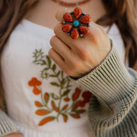 Orange Spiny Oyster Sterling Blossom Ring