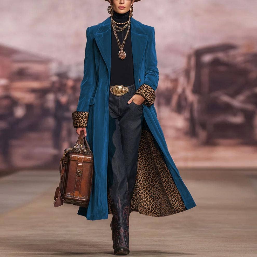 Long Velvet Leopard Cuff Coat