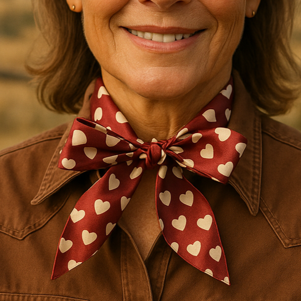 Burgundy and Cream Western Skinny Mini Wild Rag / Cowgirl Necktie #TW334