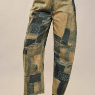 Washed Patchwork Vintage Barrel Jeans