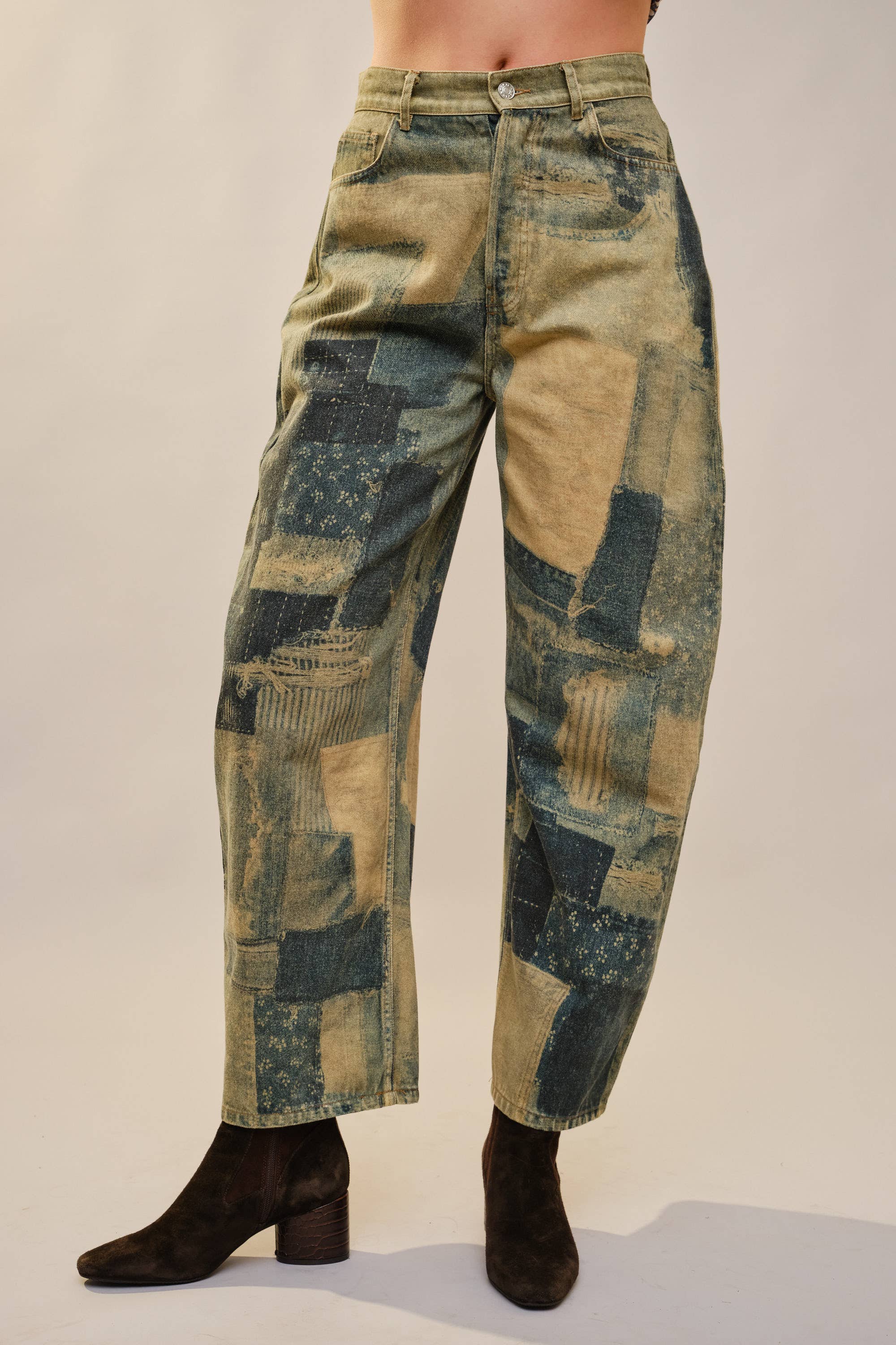Washed Patchwork Vintage Barrel Jeans