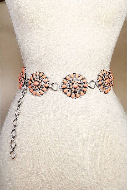 Western Floral Gem Link Chain Belt