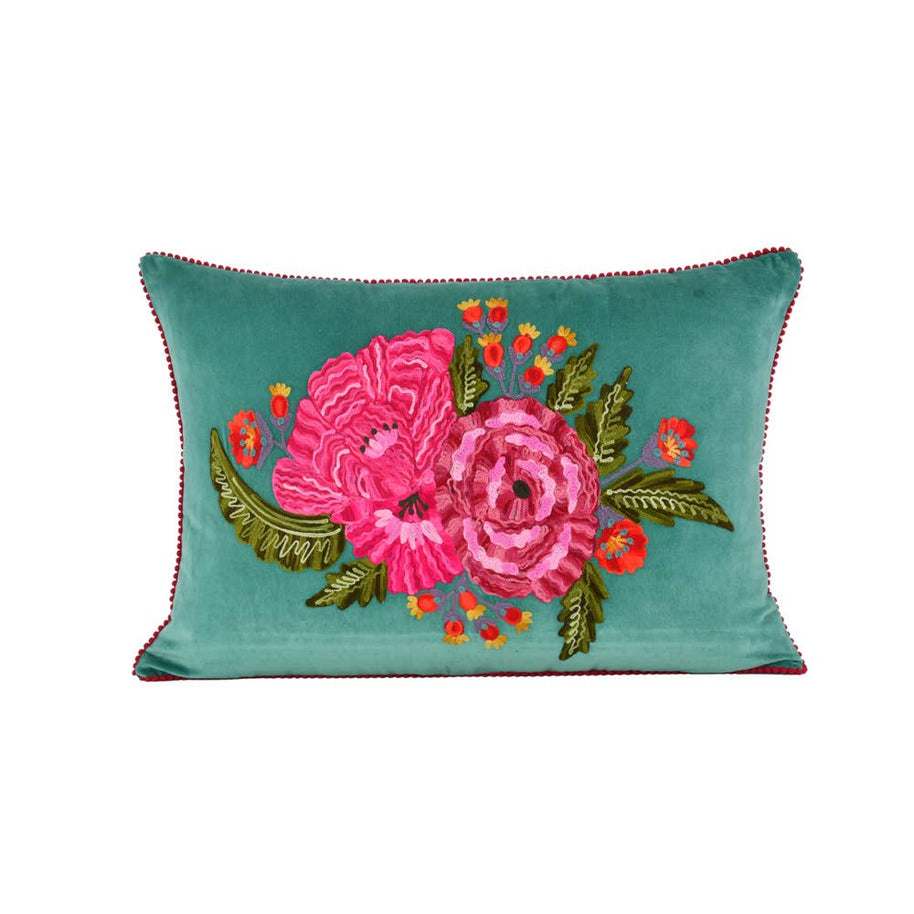 Green Velvet Floral Pillow
