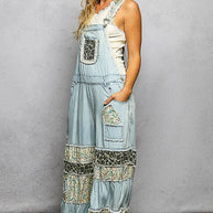 Mixed Media Ruffle Wide Leg Overall