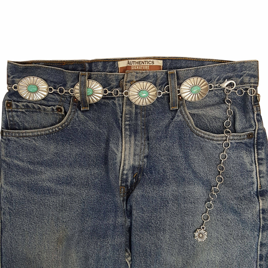 Plus Sizes: Western Oval Concho Chain belt with stones