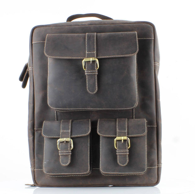 Hunter Leather Backpack with Front Pockets