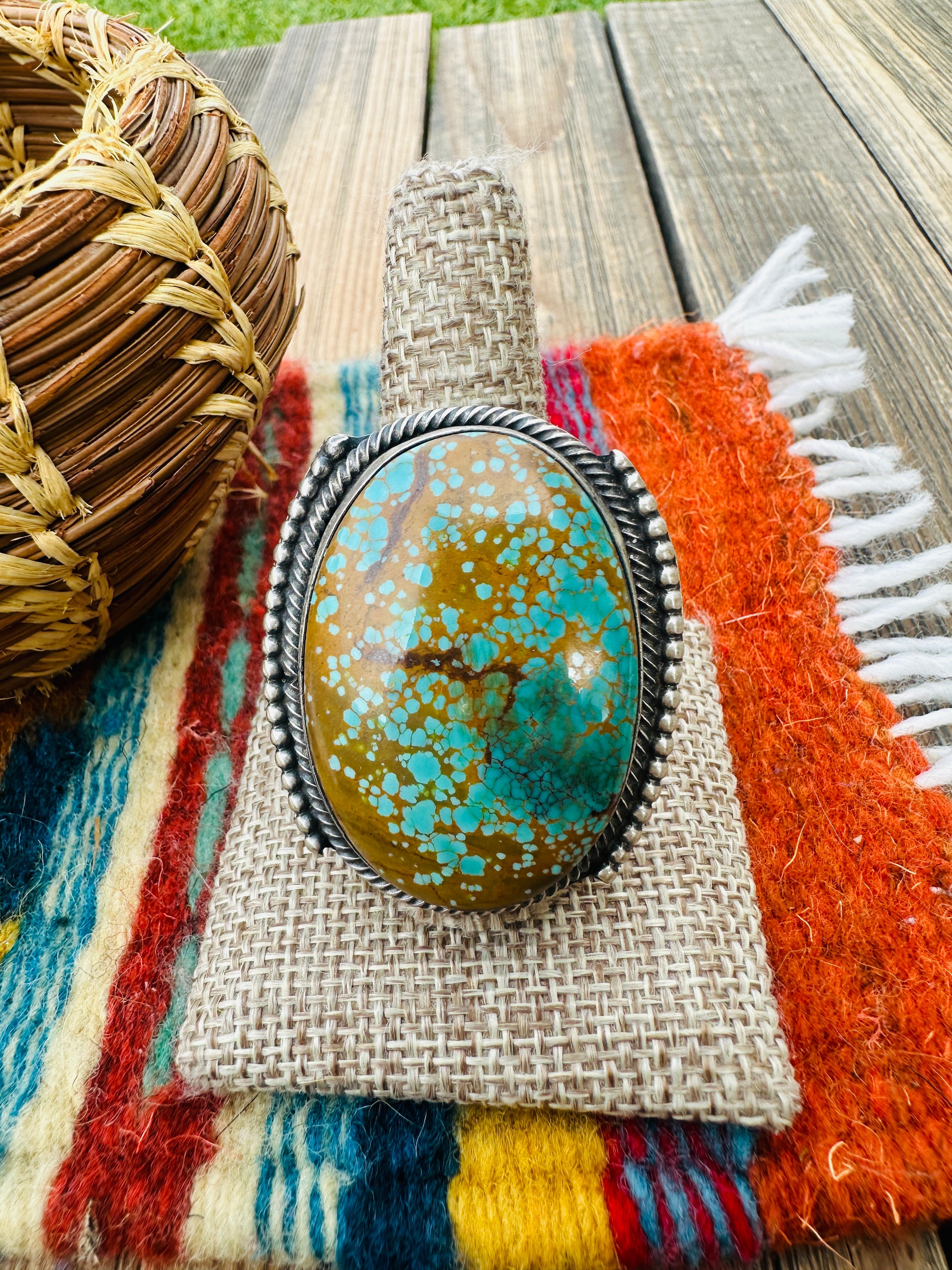 Handcrafted Kingman Web Turquoise & Sterling Silver Adjustable Ring by Sheila Becenti