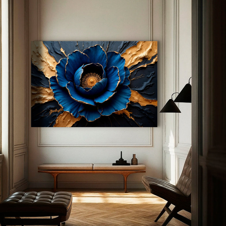 Sapphire Bloom Impasto Wall Art