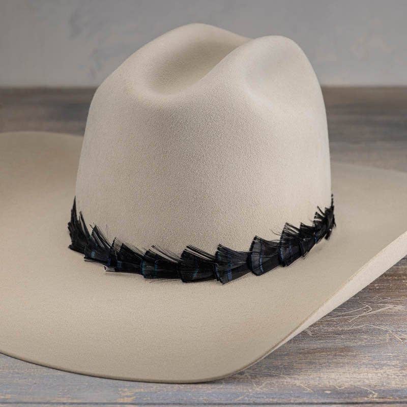 Iridescent Black Feather Hat Band - Sable
