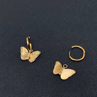 Inlaid CZ Butterfly Charm 18K GP Huggie Earrings