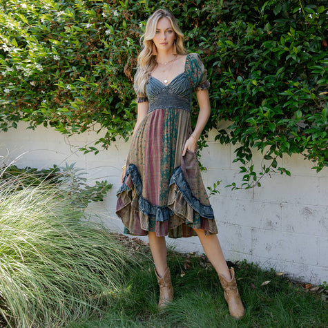 Western Ruffle Dress, Gravel