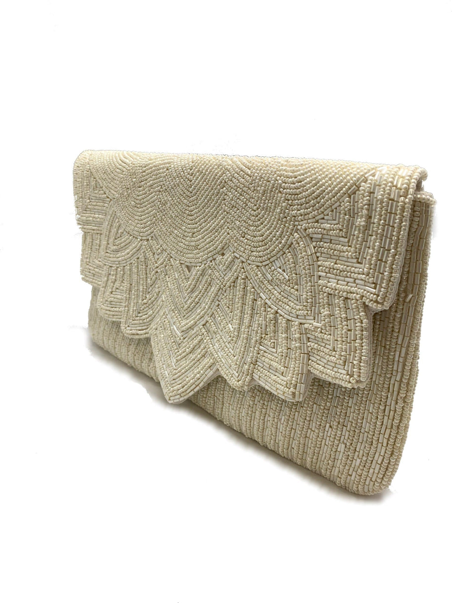 Cream Envelope Beaded Clutch