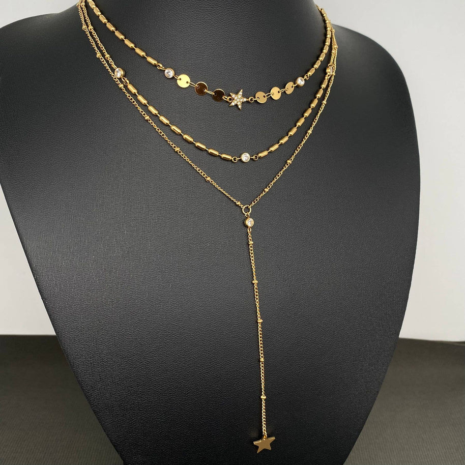 18K GP SS 3-layer Chain Necklace