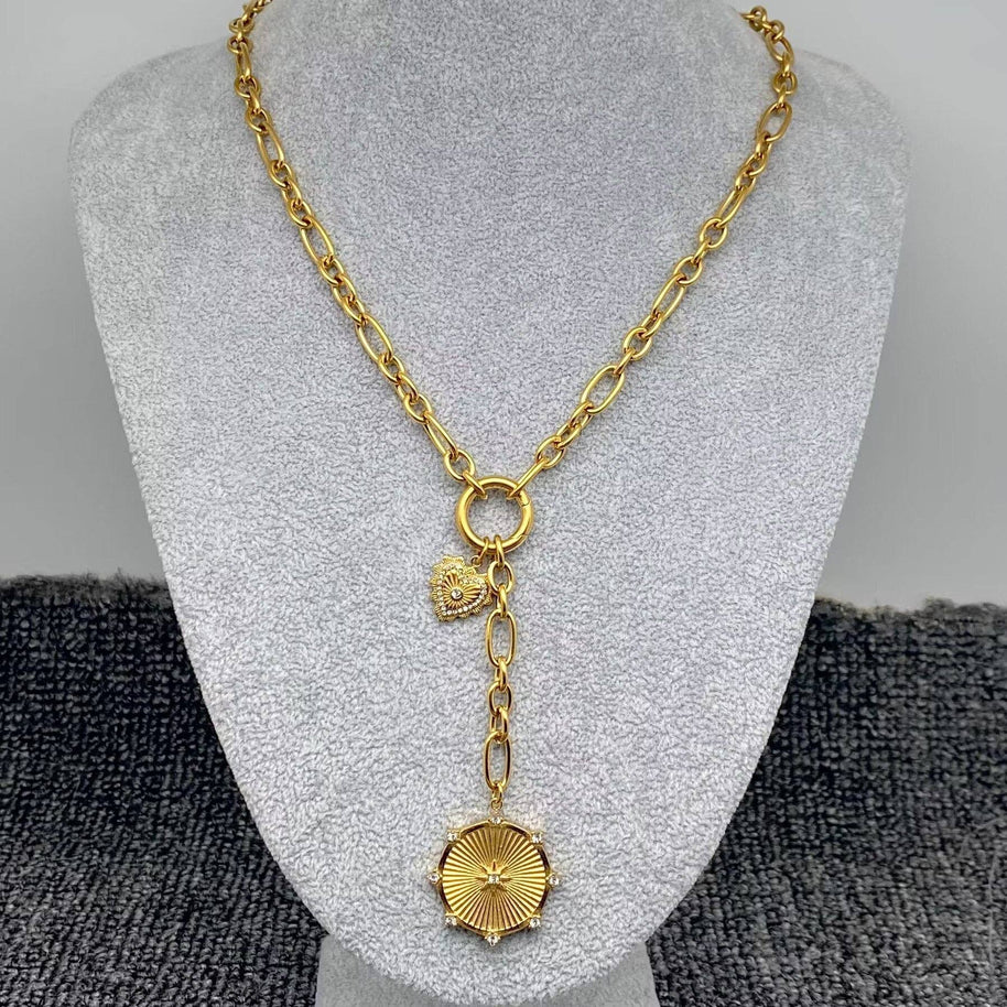 Sun & Heart Charm 18K GP S.Steel Necklace