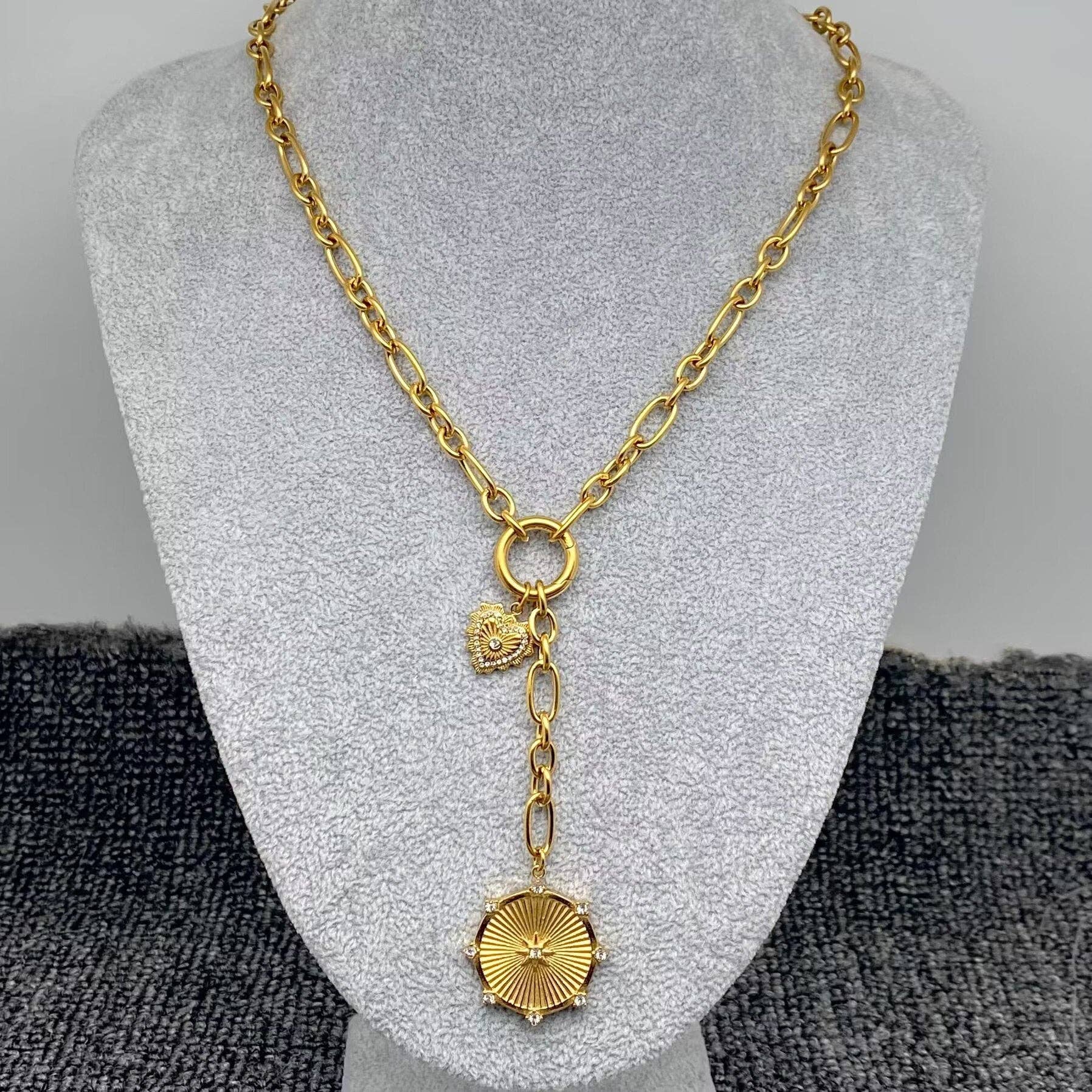 Sun & Heart Charm 18K GP S.Steel Necklace
