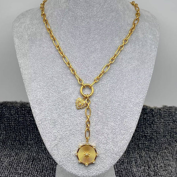 Sun & Heart Charm 18K GP S.Steel Necklace