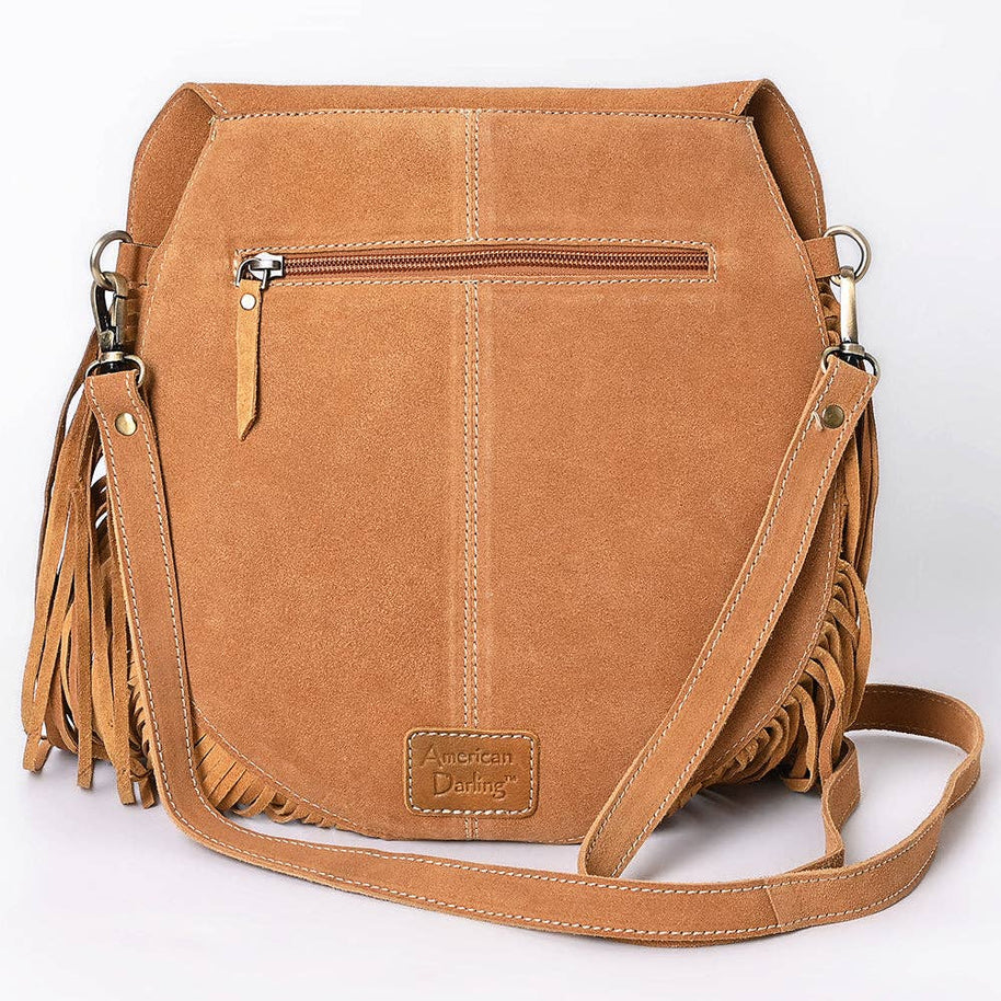 Suede Western Fringe Messenger Bag - White Stitch Design