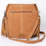 Suede Western Fringe Messenger Bag - White Stitch Design