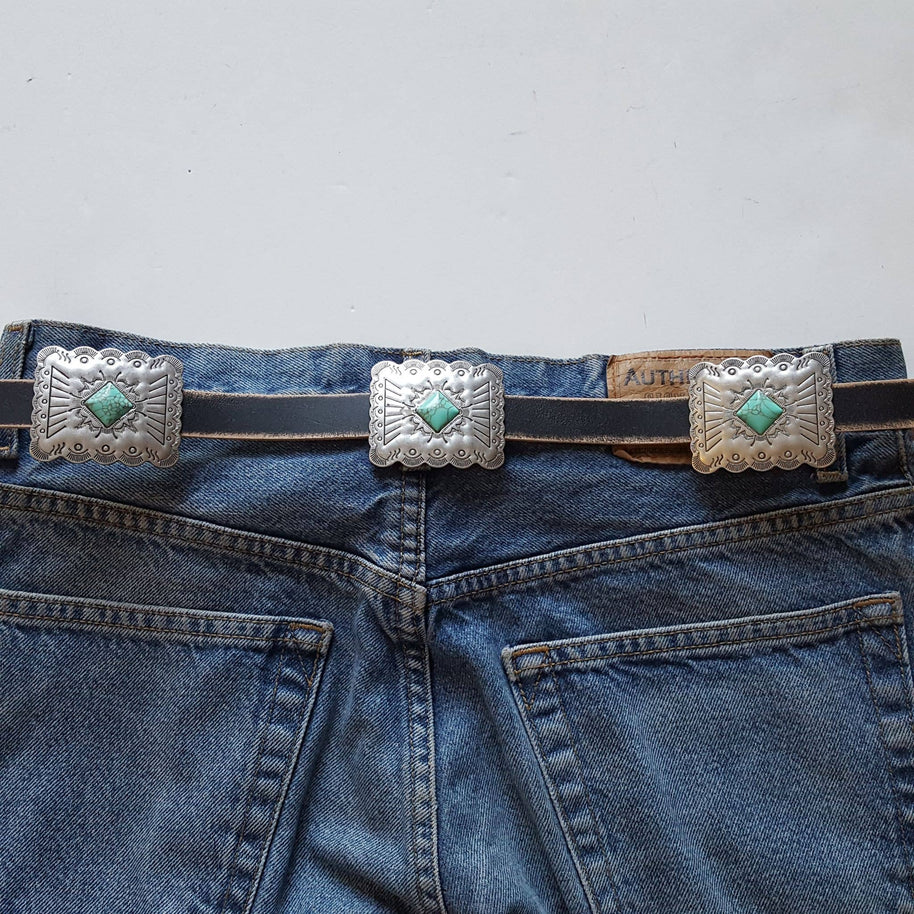 Distressed Leather Belt with Rectangle Conchos
