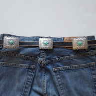Distressed Leather Belt with Rectangle Conchos