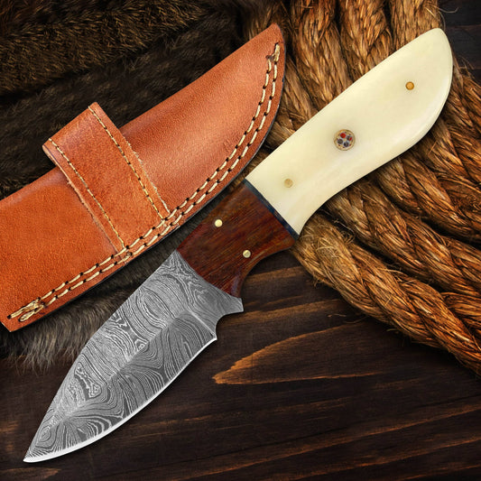 8' Handmade damascus steel knife with leather sheath