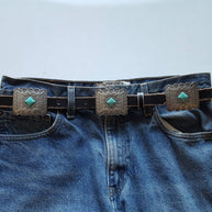 Distressed Leather Belt with Rectangle Conchos