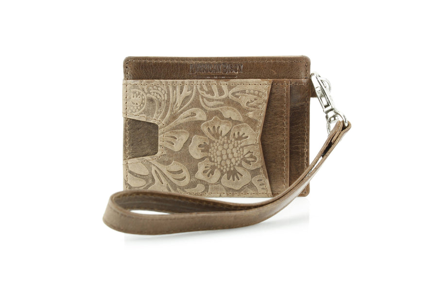 Small ID Wristlet Floral Filigree Leather
