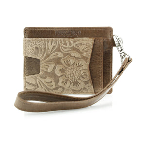Small ID Wristlet Floral Filigree Leather