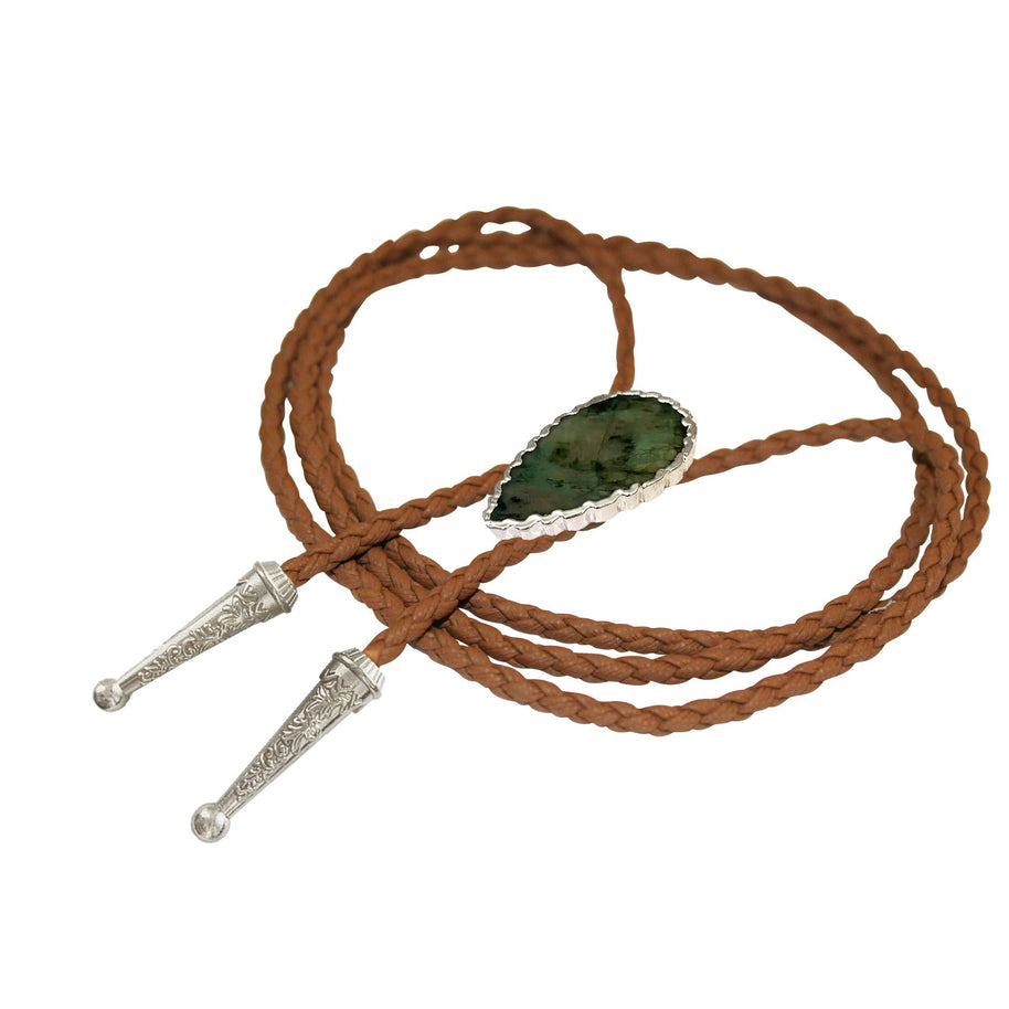 Emerald Bolo Tie, Silver Accents