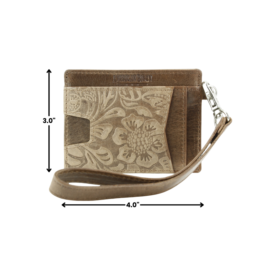 Small ID Wristlet Floral Filigree Leather