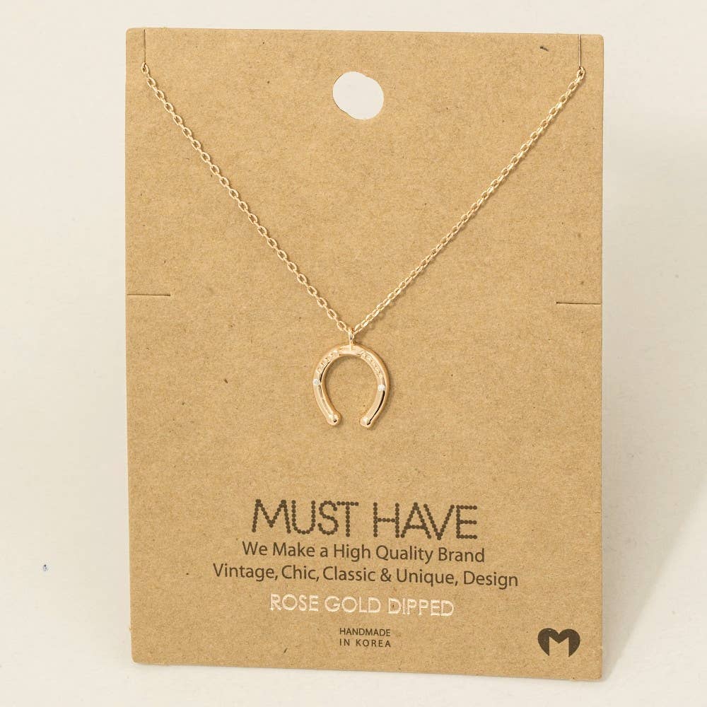 Gold Dipped Cz Western Horse Shoe Necklace