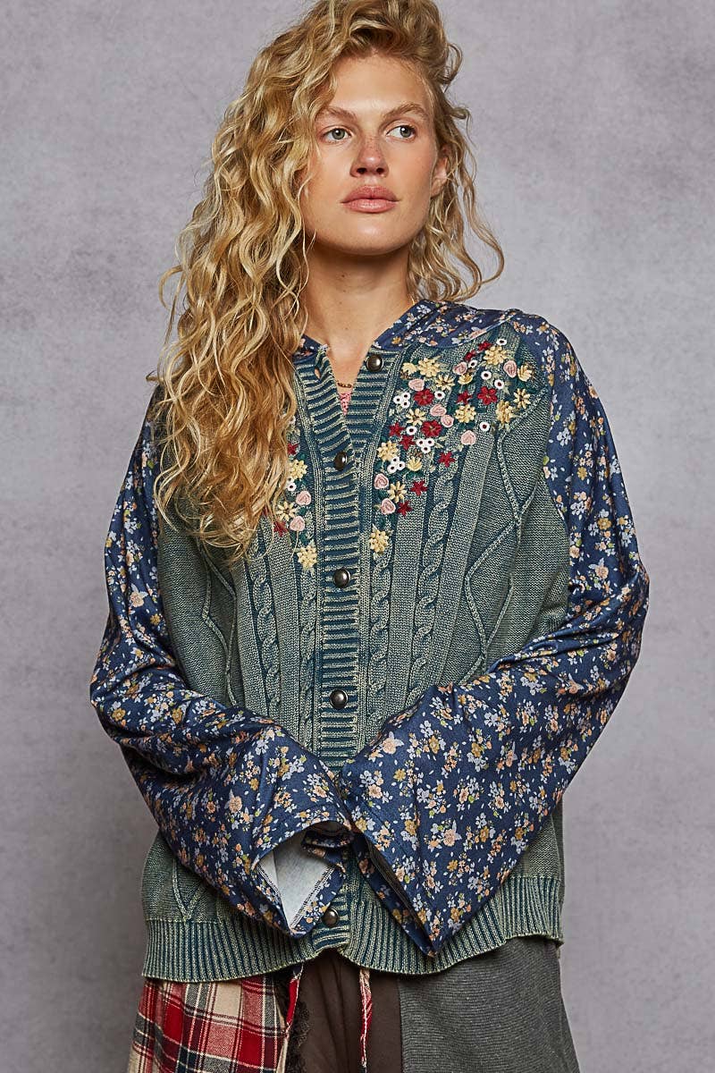 Embroidered Floral Patwork Sweater