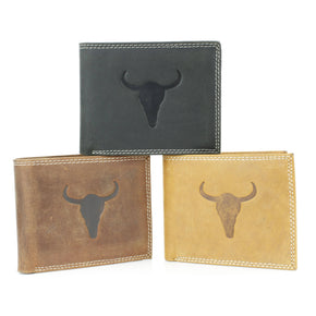 Men’s Bi-Fold Wallet with Bison Skull, Tan
