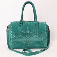 Western Suede Boot Stitch Duffel Bag, Turquoise
