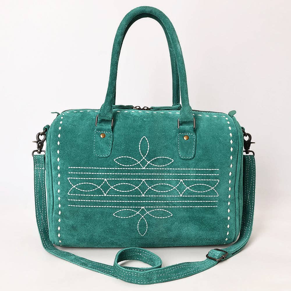 Western Suede Boot Stitch Duffel Bag, Turquoise